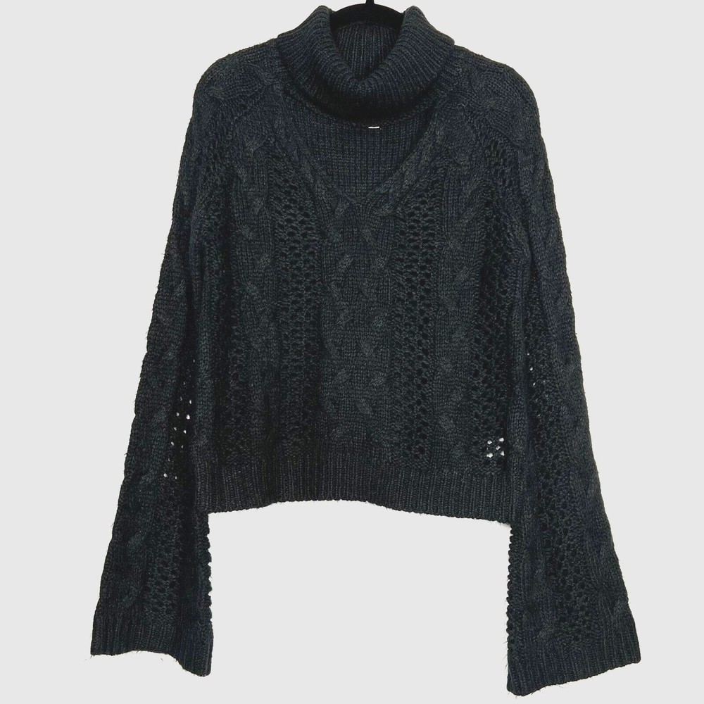 Leith Turtleneck Sweater Womens Medium Black Cut Out Long Sleeves Chunky Knit